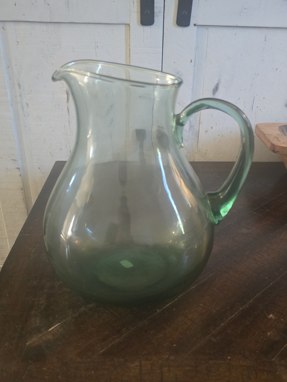 Green Glass Beverage Pitcher with Handle